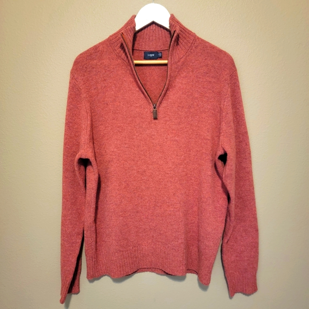 J Crew Womans 100% Lambs Wool Sweater Size M color Rust 1/4 Zip‎